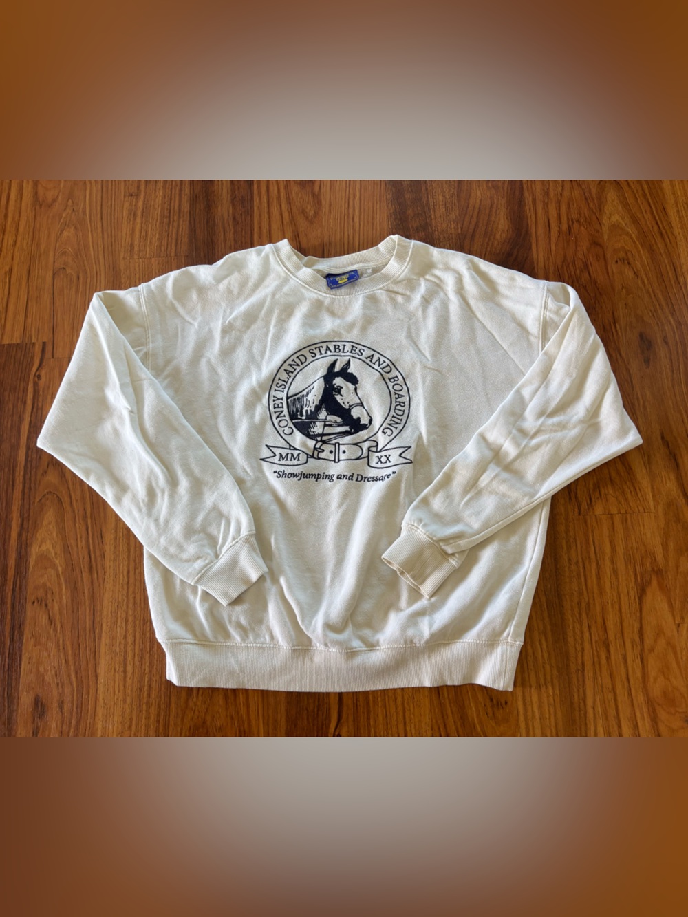 PacSun White Crewneck Sweatshirt with Navy Horse Graphic